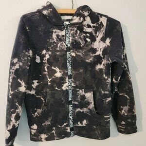 size 9/10 Abercrombie Kids black and white tie-dye full-zip hoodie sweater logo